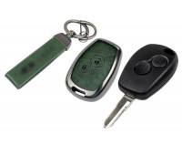 Корпус ключа зажигания с жалом (без чипа) с алюминиевым чехлом (зеленый с текстурой кожи) для Ларгус