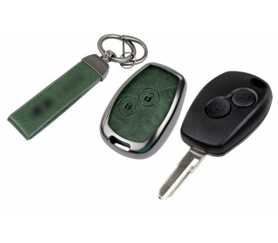 Корпус ключа зажигания с жалом (без чипа) с алюминиевым чехлом (зеленый с текстурой кожи) для Ларгус