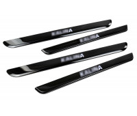 Накладки внутренних порогов черный лак с белой подсветкой для Калина, Калина 2