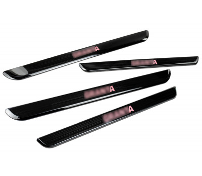 Накладки внутренних порогов черный лак с красной подсветкой для Гранта, Гранта FL Накладки внутренних порогов черный лак с красной подсветкой для Гранта, Гранта FL