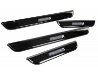 Накладки внутренних порогов черный лак с белой подсветкой для Приора