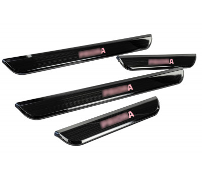 Накладки внутренних порогов черный лак с красной подсветкой для Приора