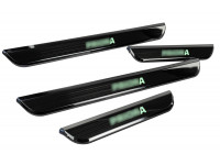 Накладки внутренних порогов черный лак с зеленой подсветкой для Приора