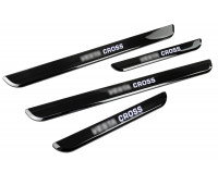 Накладки внутренних порогов черный лак с белой подсветкой для Веста Кросс, Веста NG Кросс Накладки внутренних порогов черный лак с белой подсветкой для Веста Кросс, Веста NG Кросс