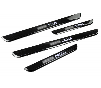 Накладки внутренних порогов черный лак с белой подсветкой для Веста Кросс, Веста NG Кросс Накладки внутренних порогов черный лак с белой подсветкой для Веста Кросс, Веста NG Кросс