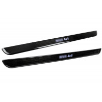 Накладки внутренних порогов черный лак с синей подсветкой для 3-дверной Нива 4х4, Нива Легенд