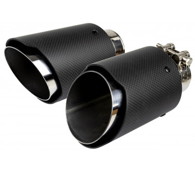 Круглые насадки глушителя из нержавеющей стали Sal-Man HJ-CBM003 D89мм (2шт) со скосом и фигурной карбоновой накладкой Круглые насадки глушителя из нержавеющей стали Sal-Man HJ-CBM003 D89мм (2шт) со скосом и фигурной карбоновой накладкой