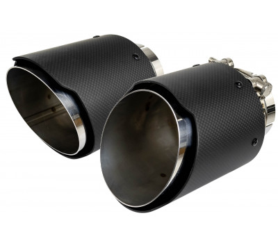 Круглые насадки глушителя из нержавеющей стали Sal-Man HJ-CBM007 D114мм (2шт) со скосом и фигурной карбоновой накладкой Круглые насадки глушителя из нержавеющей стали Sal-Man HJ-CBM007 D114мм (2шт) со скосом и фигурной карбоновой накладкой