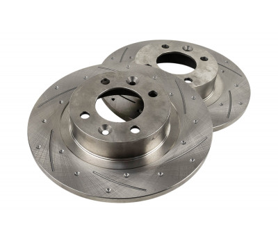 Невентилируемые задние тормозные диски РусТорм R15 с насечками и перфорацией для Веста Кросс, Иксрей Кросс