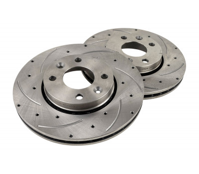 Вентилируемые передние тормозные диски R15 с насечками и перфорацией для Веста, Веста NG, Иксрей, Искра, Ларгус, Ларгус FL, Нива Тревел с 2026 года, Рено Логан, Сандеро, Меган, Клио, Ниссан Micra, Note, Tiida