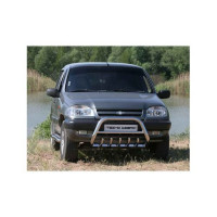 Защита переда ТехноСфера Нержавейка Низкая с дополнительной защитой двигателя d63,5 на Шевроле Нива Защита переда ТехноСфера Нержавейка Низкая с дополнительной защитой двигателя d63,5 на Шевроле Нива