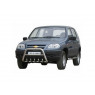 Защита переда ТехноСфера Нержавейка Низкая с дополнительной защитой двигателя d63,5 на Шевроле Нива (рестайлинг)