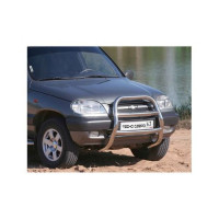 Защита переда ТехноСфера Нержавейка Высокая с 2-мя перемычками d63,5 на Шевроле Нива Защита переда ТехноСфера Нержавейка Высокая с 2-мя перемычками d63,5 на Шевроле Нива
