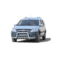 Защита переднего бампера ТехноСфера с дополнительной защитой двигателя и усами d63 на Ларгус Кросс