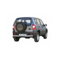 Защита заднего бампера ТехноСфера Труба с проступью с металлической заглушкой на Шевроле Нива после рестайлинга Защита заднего бампера ТехноСфера Труба с проступью с металлической заглушкой на Шевроле Нива после рестайлинга